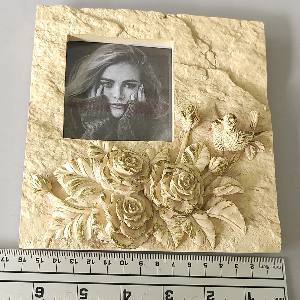 Elegant Cream Floral Picture Frame with Bird Design Vintage